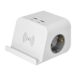 Настолен разклонител с безжично зарядно, 4 USB порта и два броя шуко, ORNO, OR-AE-13249(GS)/W