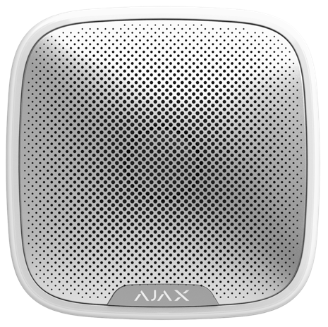 Безжична външна сирена с регулируема сила на звука: 85…113 dB, IP54, бял, StreetSiren Ajax, AJAX, 38178.07.WH1