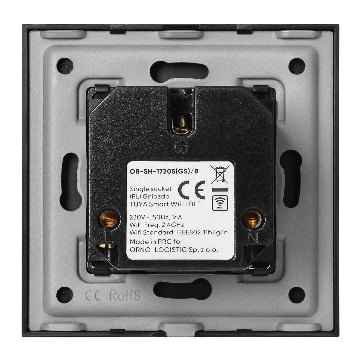 Tuya Smart Wi-Fi единичен контакт за скрит монтаж, Schuko, черен - OR-SH-17205(GS)/B, ORNO