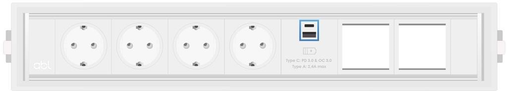 Модул Level-E 7M с 4х Шуко, USB тип A+C и 2х празни модула, цвят Бял, ABL, ABL Сърбия, 2F81F4A5