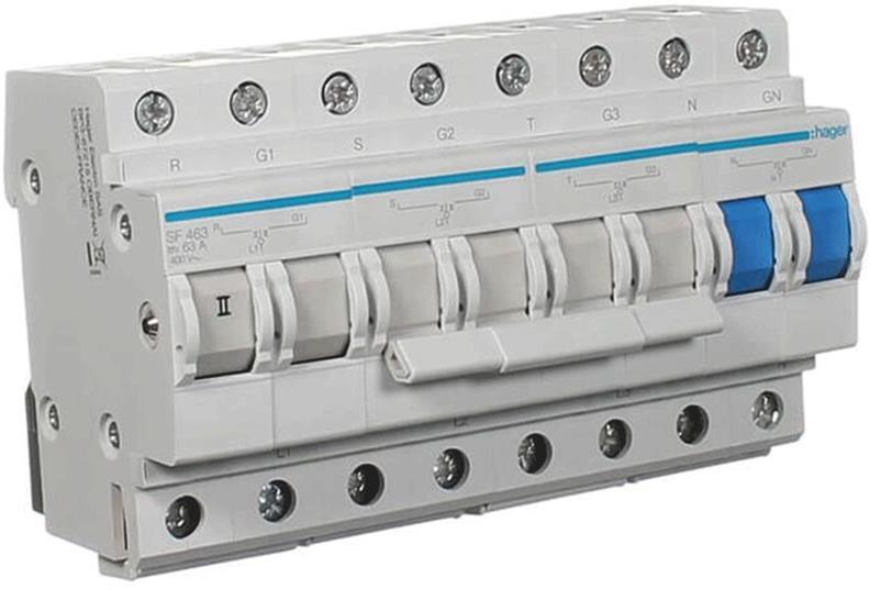 Ум шалтер I-0-II DIN монтаж SF463 63A 4P 400V 8 мод. Hager, HAGER