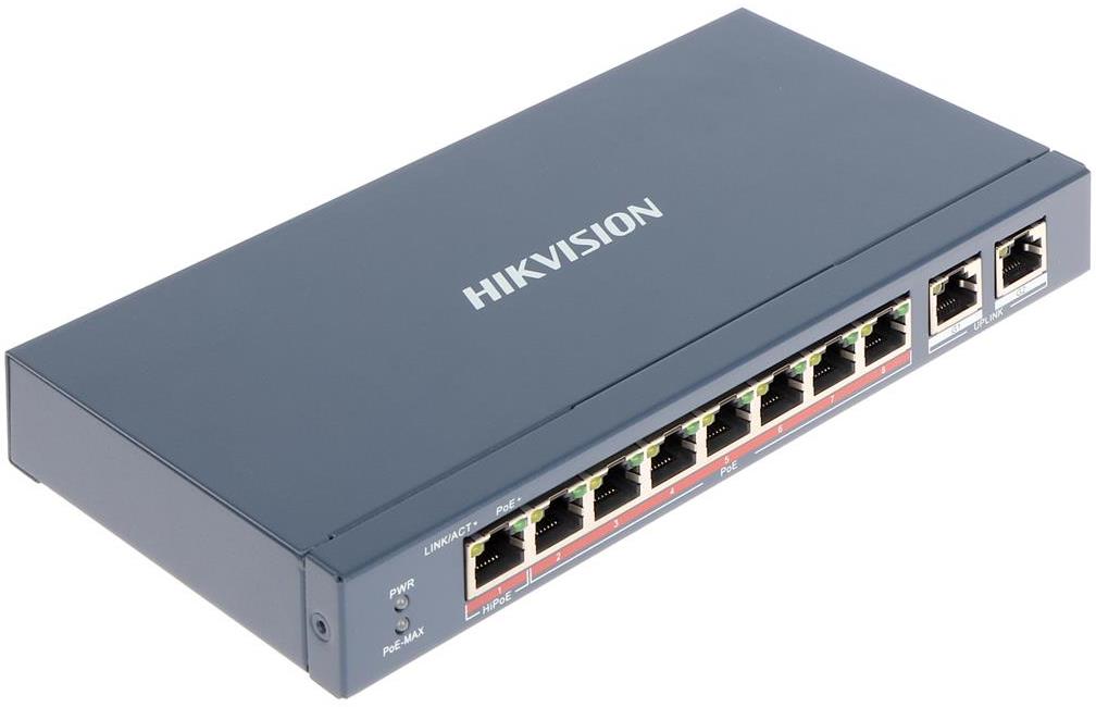 Мрежов комутатор, 8x 10/100 Mbps PoE + 2x 1 Gbps uplink порта, 110W, Hikvision, HIKVISION - домофонни системи, DS-3E0310HP-E