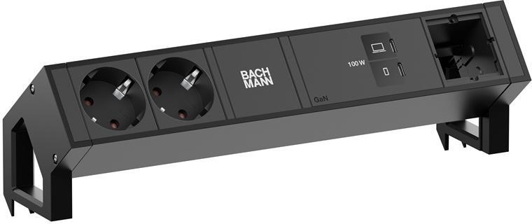 Модул DESK 2 с 2х Шуко и USB тип C Power Delivery 100W и 1х празен модул,, цвят Черен, Bachmann, BACHMANN, BM0023755