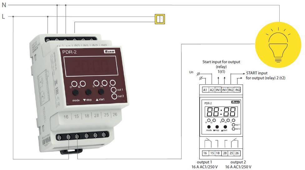 Реле за време, мултифункционално, 10x 0.01s…100h, LCD, независими 2c/o 16A, 12...240Vac/dc, 3DIN, Elko EP, ELKO EP, PDR-2B/UNI