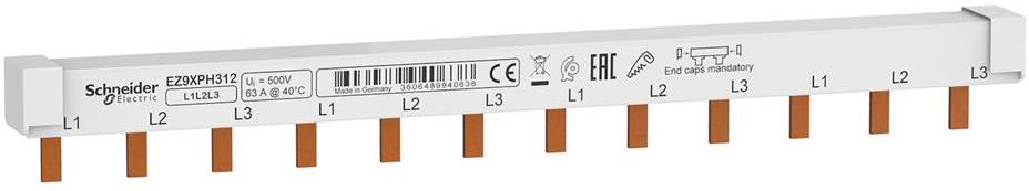 Захранващ гребен Easy 9 3P 10мм2 63A 4 прекъсвача L1L2L3 SE, SCHNEIDER ELECTRIC НИСКО НАПРЕЖЕНИЕ, EZ9XPH312