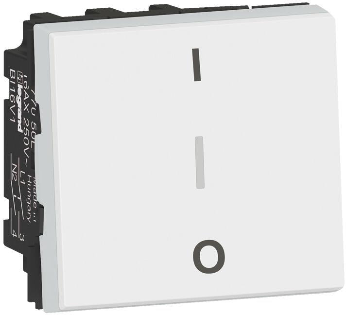 Двуполюсен ключ 10A 1-0 надпис 2 мод. Easy-Led Mosaic NEW Legrand, LEGRAND, 77050L