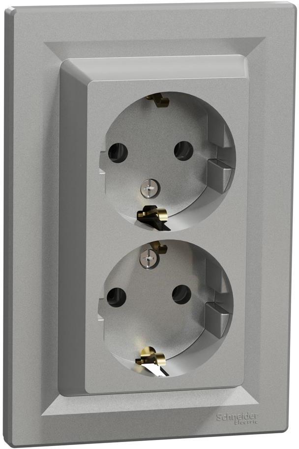 Контакт шуко ДВОЕН 16A моноблок цвят Алуминий Asfora SE, SCHNEIDER ELECTRIC, EPH9900161