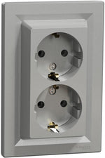 Контакт шуко ДВОЕН 16A моноблок цвят Алуминий Asfora SE, SCHNEIDER ELECTRIC, EPH9900161