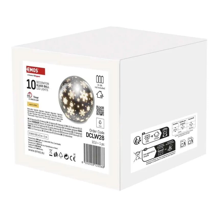 Декорация стъклена топка 12см LED топла светлина IP20 с батерии FIGURES EMOS, DCLW28