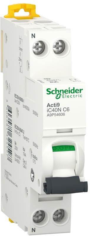Автоматичен прекъсвач Acti 9 iC40N 1P+N 6A крива C 6kA SE, SCHNEIDER ELECTRIC НИСКО НАПРЕЖЕНИЕ, A9P54606