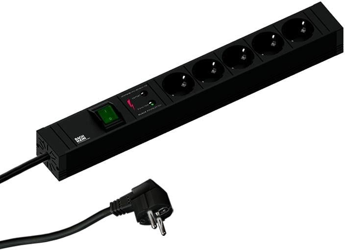 Разклонител ЧЕРЕН 5x2P+E с кабел 2 метра, копче, с SPD арестор CONNECT LINE, Bachmann, BACHMANN, B420.0022