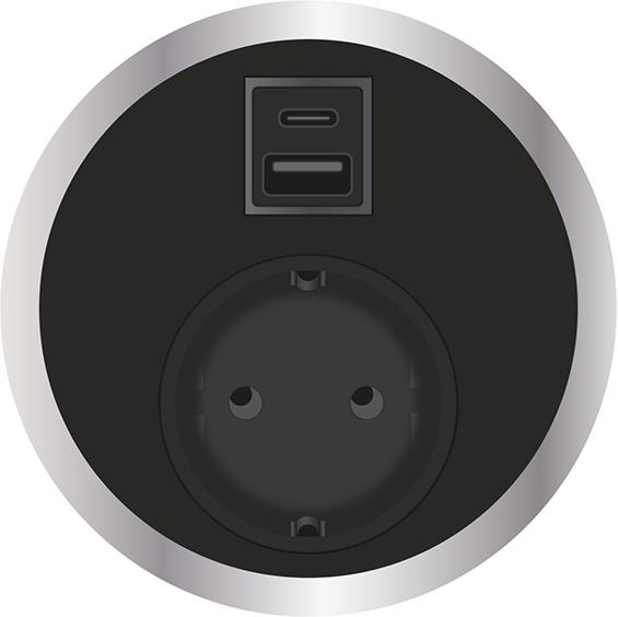 Модул Port El с 1х Шуко и USB тип A+C Power Delivery 65W, цвят Черен, ABL, ABL Сърбия, 2F20F1H3