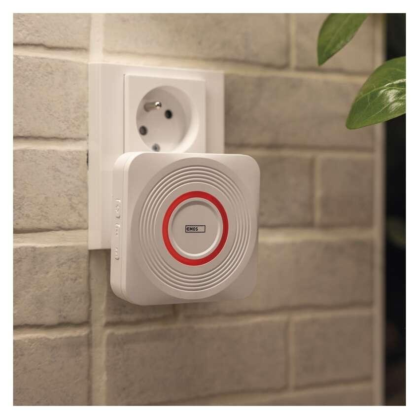 Безжичен звънец бял 220V в комплект с бутон 150 метра IP44, 55 мелодии Wi-Fi GoSmart EMOS