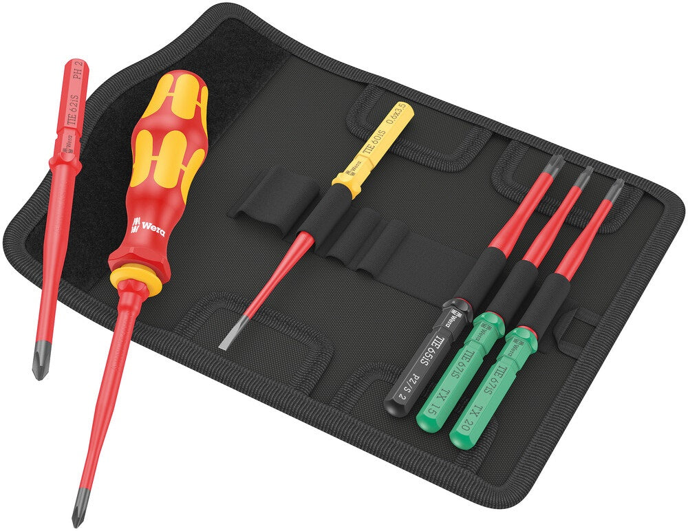 Комплект отвертки, 1x ръкохватка и 6х изолирани остриета, 7 extra slim 1 Kraftform Kompakt VDE 1000V Wera, WERA, W006603