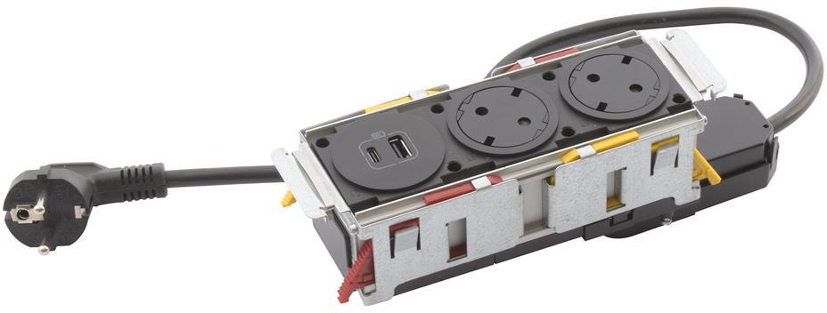 Мебелна кутия с 2х Шуко и USB тип A+C, кабел 2m, 200x80mm, цвят ЧЕРЕН, Incara Disq'In Legrand, LEGRAND, 654750