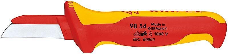 Кабелен нож с предпазител, VDE 1000V жълто-червена ръкохватка 190мм, Knipex - K9854