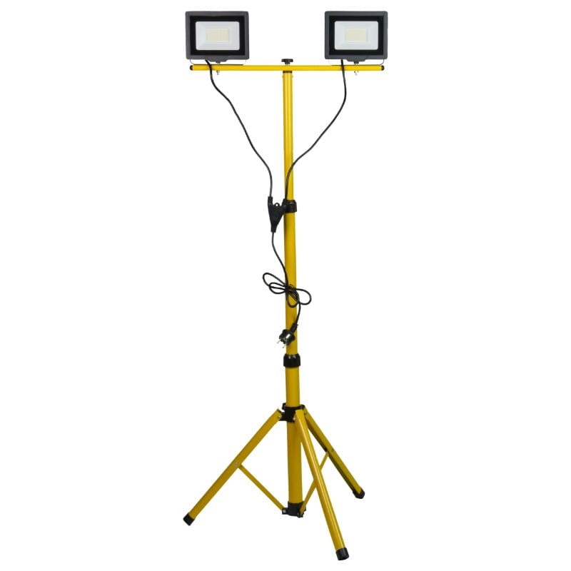 Lampe de travail 2x30W 2x3200lm 6500K avec support trépied IP44 220V avec câble H05RN-F 3x1mm2 2,5 mètres Commel - C308-533