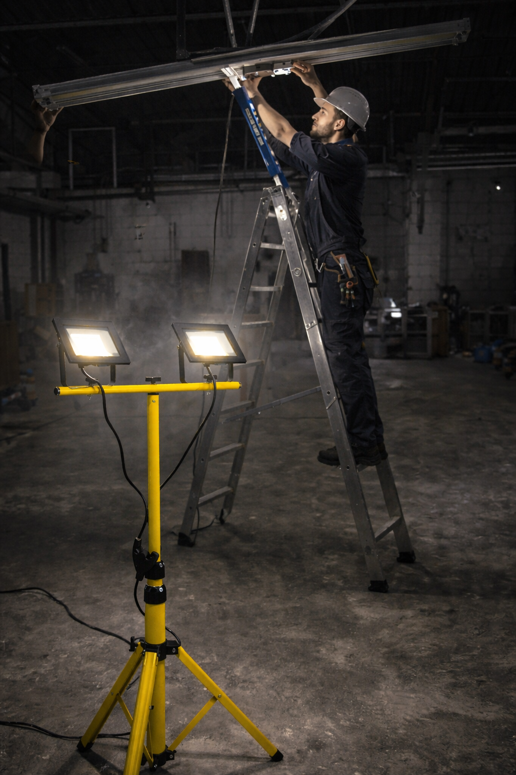 Lampe de travail 2x30W 2x3200lm 6500K avec support trépied IP44 220V avec câble H05RN-F 3x1mm2 2,5 mètres Commel - C308-533