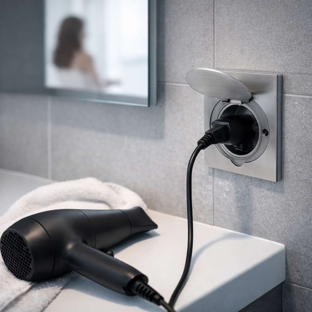 Priza impermeabilă Schuko pentru baie, terasă, copertină sau alte spații umede IP44, culoare și material oțel inoxidabil, Ø60mm, ORNO 1397 - OR-AE-1397(GS)