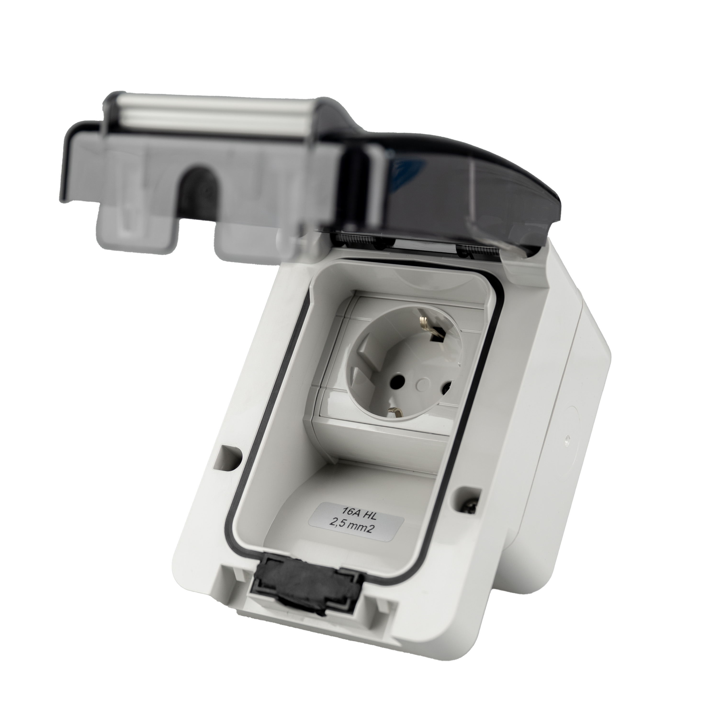 Schuko socket 16A for surface mounting IP66 when consumer is plugged in, for ELECTRIC VEHICLE charging, Protecta series, Scame, SCAME, 137.6507A