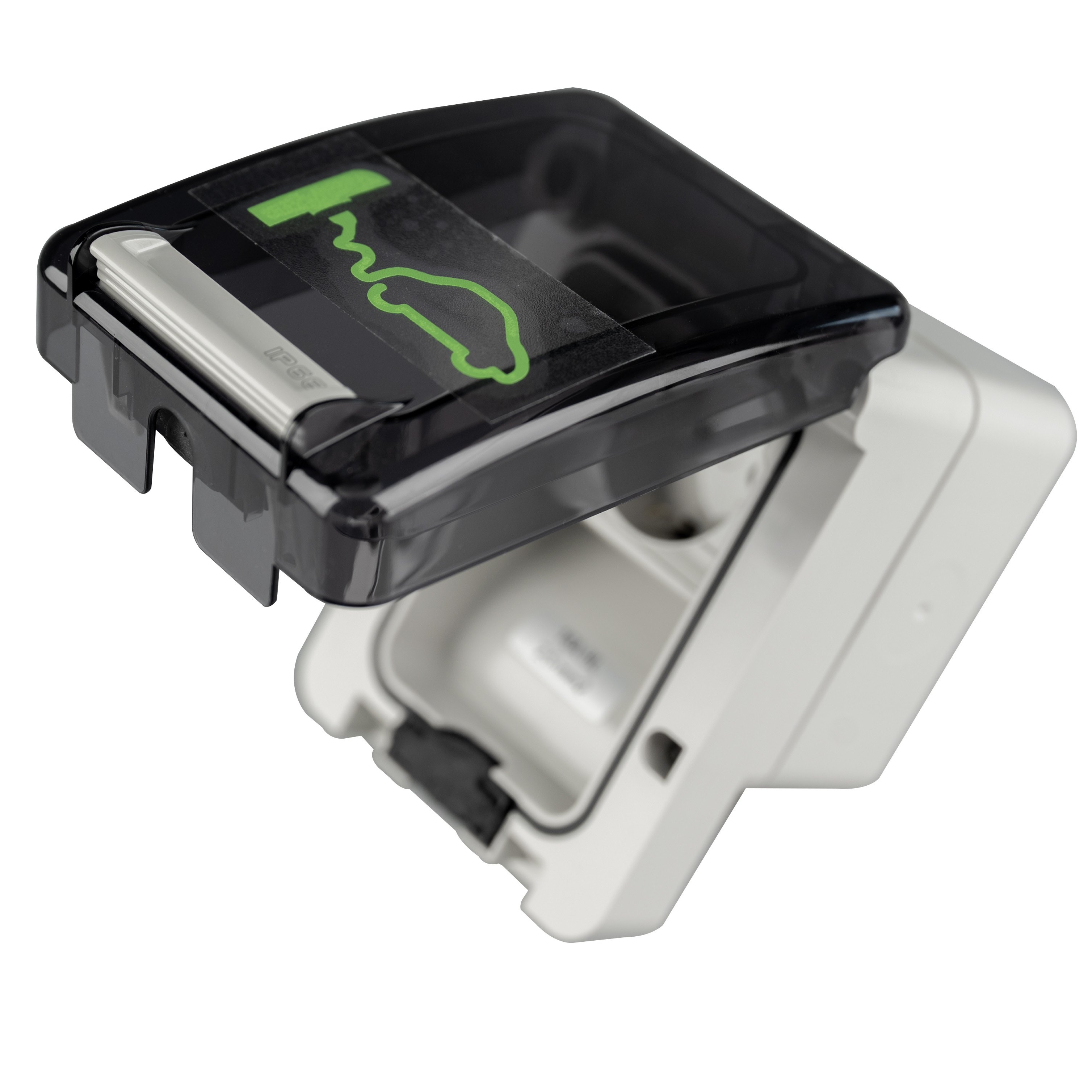 Enchufe schuko 16A para montaje superficial IP66 con consumidor conectado, para carga de VEHÍCULO ELÉCTRICO, serie Protecta, Scame, SCAME, 137.6507A