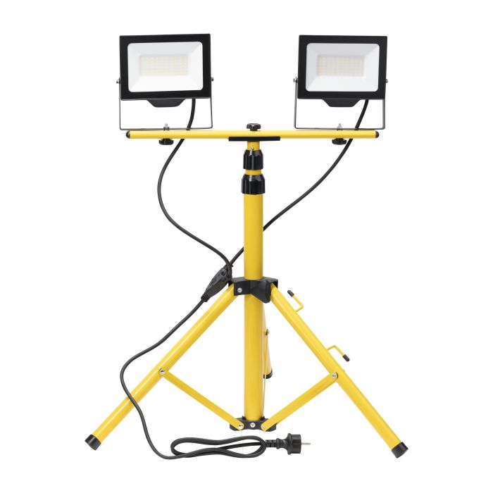 Lampe de travail 2x30W 2x3200lm 6500K avec support trépied IP44 220V avec câble H05RN-F 3x1mm2 2,5 mètres Commel - C308-533