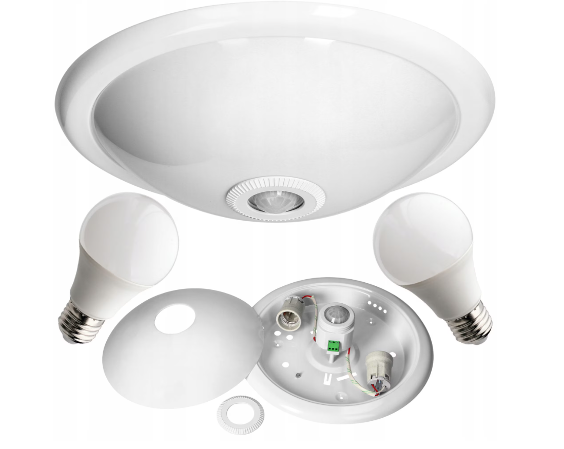 Плафон Virone CL/2xE27R-2 със сензор за движение и светлина, 2x LED крушки E27 10W 4000K включени, поликарбонатен дифузер, Бял, 300x96,8 мм
