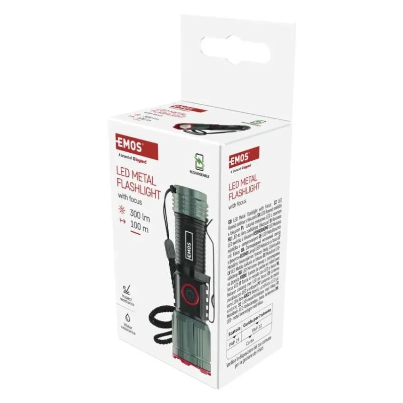 Фенерче LED 300lm 100м 3ч зареждаема 700mAh алуминий IP43 EMOS, P3120